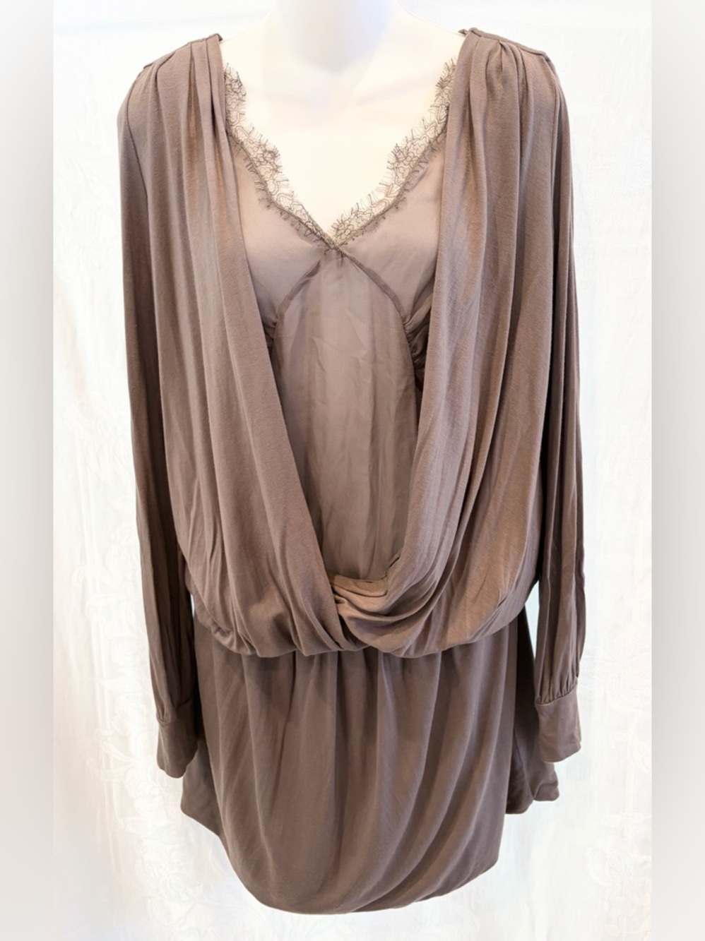 SCERVINO STREET by Ermanno Scervino Taupe Jersey Chiffon Layer Dress 42 6 $350